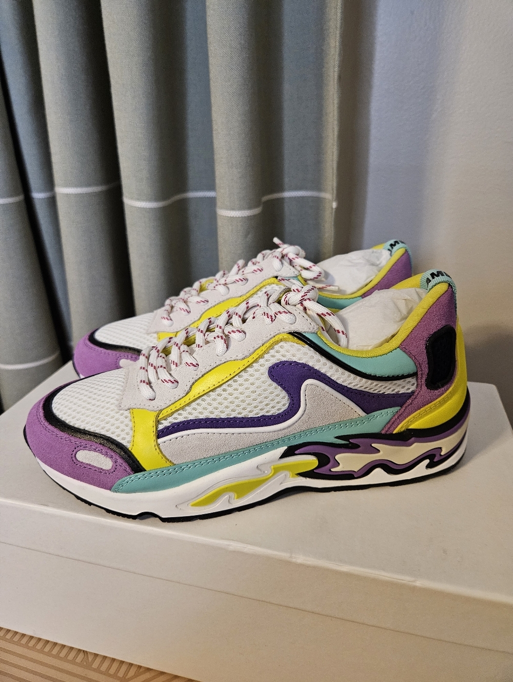 NEW Sandro Flame Leather Mesh Trainers Sneakers Parme Multicolor Casual - Picture 4 of 12